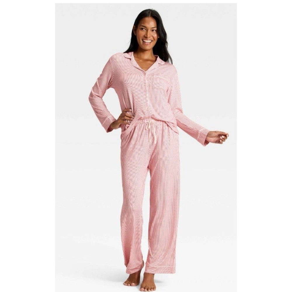 Size XXL Cloud Knit Auden Modal Soft pajama set, Christmas red and white strip